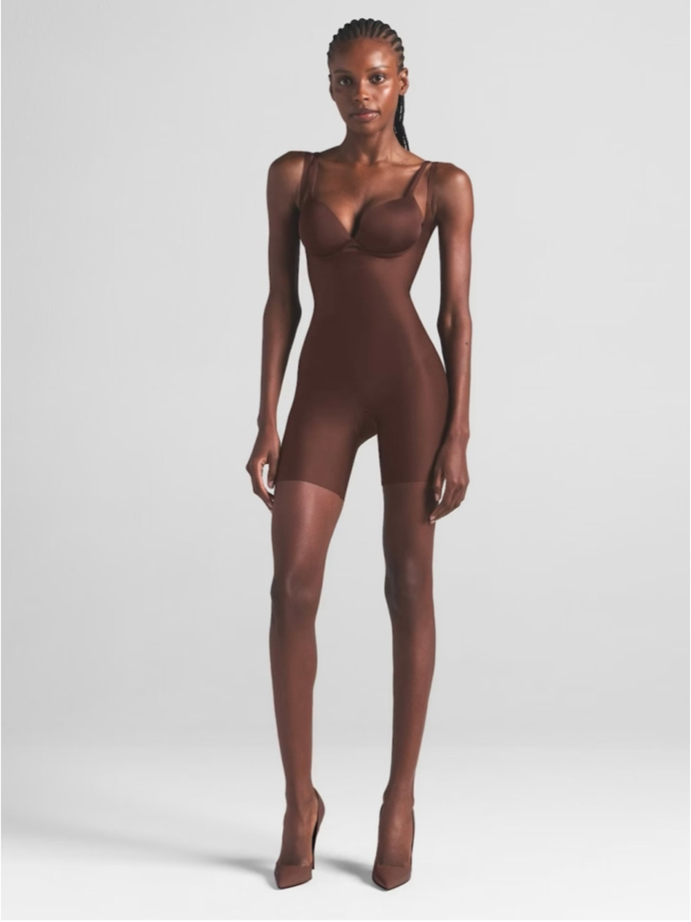 Skims Core Sculpt Open Bust Mid Thigh Bodysuit Size 3X Cocoa